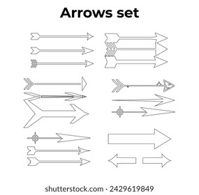 Set of arrows. Bow arrows. Isolated archer symbol on a white background. vector illustrations and line art.
