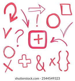 set of arrows, brackets, circles, highlights and crosshairs red marker