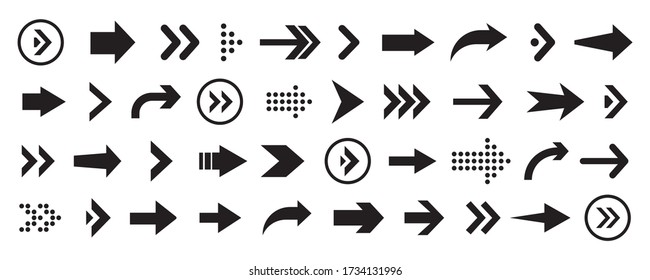 Set of arrows collection in black color on a white background for website design