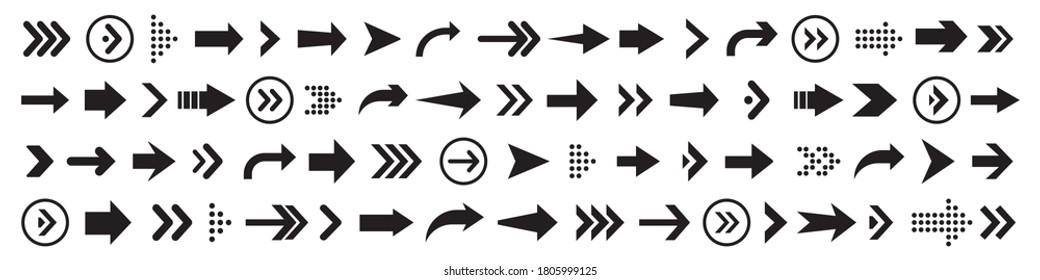 Set of arrows collection in black color on a white background for website design