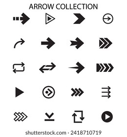 Set of arrows collection in black color on a white background for website design. Arrows set icons design. Arrow icon flat collections. Set off different arrows or web design. Arrow flat style isolate