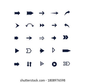 Set of arrows. Collection of different styles. Vector illustration.