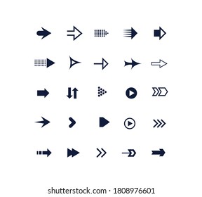 Set of arrows. Collection of different styles. Vector illustration.