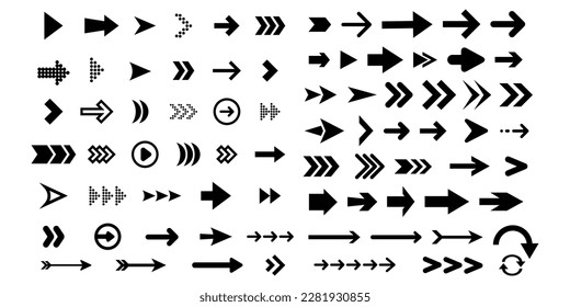 Set of arrows. Collection of icons with arrows. Set different arrows or web design. Arrow flat style isolated on white background — Stock vector.
