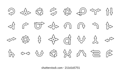 Set of arrows. A collection of silhouettes of black pointers on white background. Vector illustration