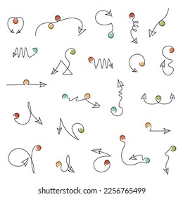 Set of arrows with colorful circles continuous one line art drawing