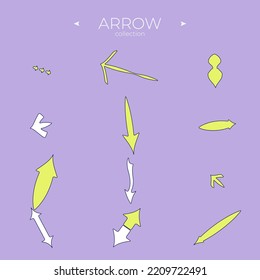 Set of arrows. Colorful comic arrow. With elegant style. Curly and wave orientation. Vector navigation