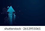 Set of up arrows in dark blue color, the growth technology arrows on dark blue background. dynamic upward arrows on a dark background, representing progress