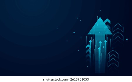 Set of up arrows in dark blue color used for business vector elements. The technology blue arrows obect vector design