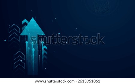 Set of up arrows in dark blue color, the growth technology arrows on dark blue background. dynamic upward arrows on a dark background, representing progress