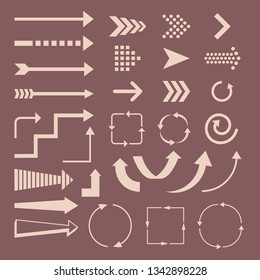 Set of arrows and destinations vector design. Illustration of arrow right and pointer, refresh and rotate
