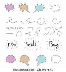 A set of arrows and dialog boxes. 
Simple arrows in different positions.
Multi-colored dialog boxes for comics. 
Vector graphics. 10 EPS
Beautiful arrows
