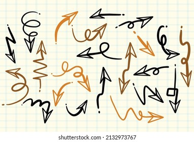 Set of arrows in different directions on white background illustration