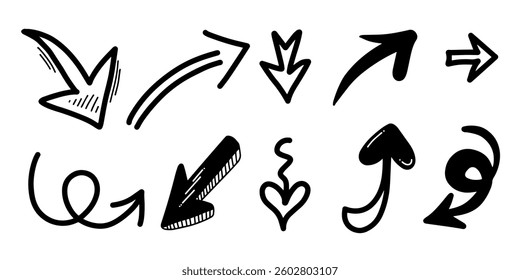 Set of arrows with different shapes on a white background