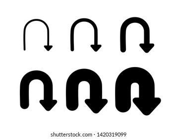 Set Arrows and directions signs refresh or update. different thicknesses from thin to thick. Black Vector arrows isolated on white background. 