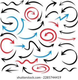 Juego de Flechas Elemento de diseño de Doodle.Juego de garras garabatos sobre fondo blanco