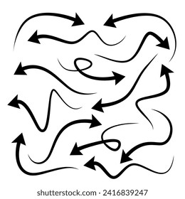 Set of arrows doodle on white background