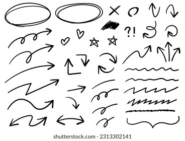 Set of arrows in doodle style, vector illustration