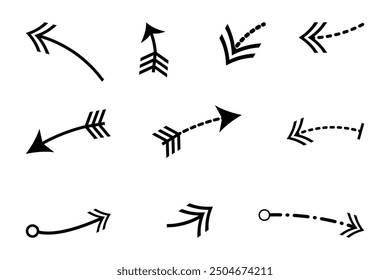 Set of arrows with double lines, black on white, vector