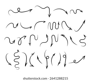 Set of arrows drawn with brush stroke style
