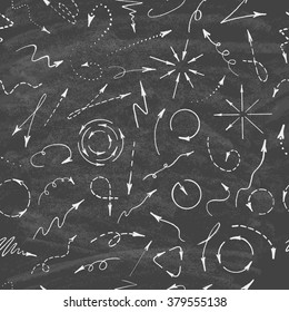 Set of arrows drawn in chalk on the blackboard. Seamless pattern. Abstract vector illustration.