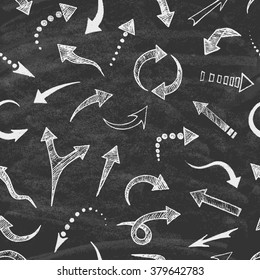 Set of arrows drawn in chalk on the blackboard. Seamless pattern. Abstract vector illustration.
