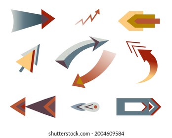 Set of arrows of earthen shades