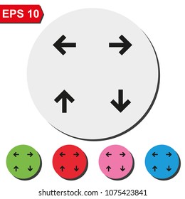 Set of arrows flat round colorful vector icon.