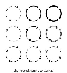 Set of arrows in the form of rotation, process, circulation, repetition, steps, sync and cycle 4 steps