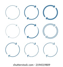 Set of arrows in the form of rotation, process, circulation, repetition, steps, sync and cycle 2 steps
