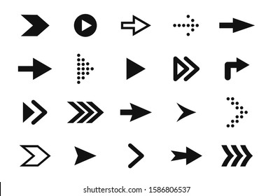 Set Of Arrows, Forward And Back. Black Arrow Icons And Pictograms, Pointers And Direction Signs. Straight Arrows For Web Design. Vector