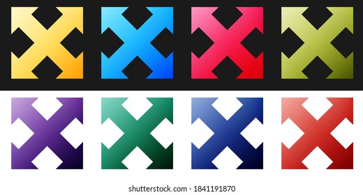 Set Arrows in four directions icons isolated on black and white background. Vector.
