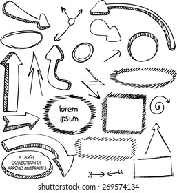 set of arrows and frames hand-drawn felt-tip pen