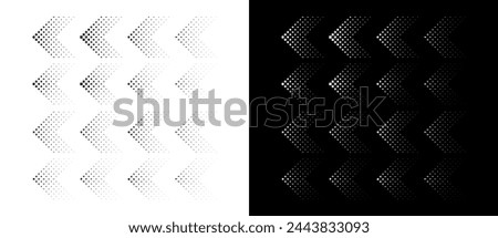 Set of arrows with halftone effect. Black figures on a white background and an equally white figures on the black side.