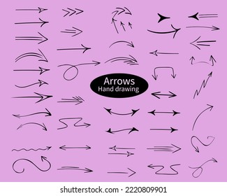 Set of arrows, hand drawn in doodle style