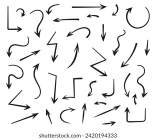 Set of arrows with hand drawn doodle style organic shapes vector illustration