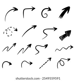 Conjunto de flechas. Dibujado a mano y doodle flechas. Adecuado para Sitios web e ilustraciones. Vector.