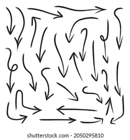 set of arrows hand made with brush vector on background