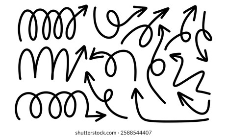 Set arrows handwritten, line art style  ,Hand drawn design elements , Flat Modern design, isolated on white background, illustration vector EPS 10