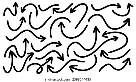 Set arrows handwritten, line art style  ,Hand drawn design elements , Flat Modern design, isolated on white background, illustration vector EPS 10
