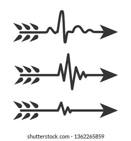 Set of Arrows with Heartbeat symbol. Vector illustration. Electrocardiogram signs isolated.