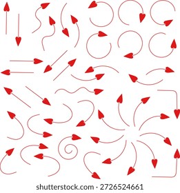 Set of arrows with heartVector set of 43 red arrows for Valentine’s Day. Romantic decorative elements for design, love projects, illustrations, social media, and branding.