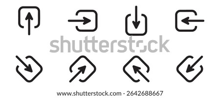 A Set of arrows icon access analysis app art black design. eps vector format arrow sign icon symbols. Illustration outline lock graphics. An arrow with a box on a white background. 