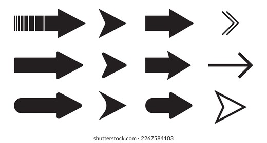 Set of arrows icon black color isolated on white background, vector illustration 