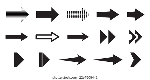 Set of arrows icon black color isolated on white background, vector illustration 