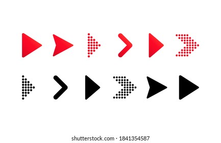 Icono de conjunto de flechas. Colección de flechas negras y rojas. Vector de fondo blanco aislado. EPS 10