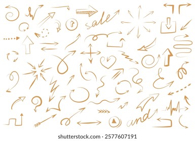 Set of arrows icons silhouettes. Design elements, black arrows on a white background