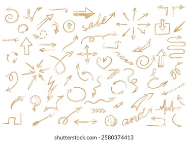 Set of arrows icons silhouettes. Design elements, black arrows on a white background