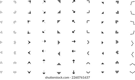 Set of arrows icons title, depict arrows, indicate direction, movement, or progression, user interface design, website navigation 360 degree arrows sign