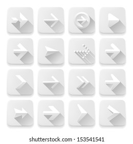 Set arrows icons, vector illustration of white app buttons, web design elements.  